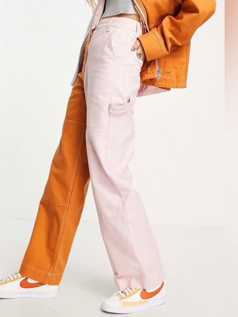 Topshop Light Pink Wide Leg Carpenter Pants